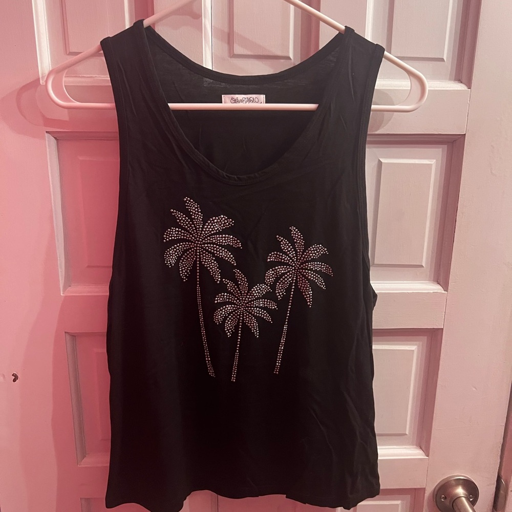 Lauren Moshi Luciana Crystal Palm Tree Tank - Cropped Length